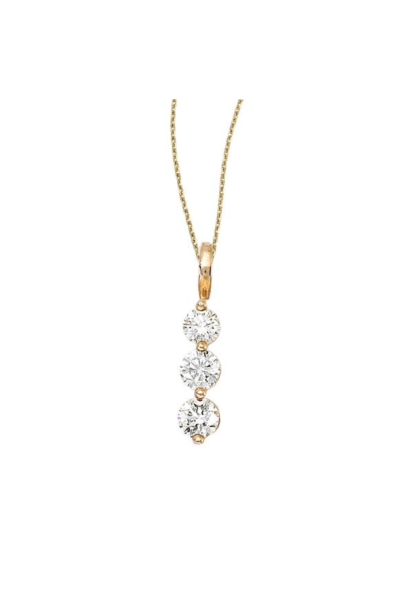 14k Yellow Gold 3 Stone Diamond Drop Pendant
