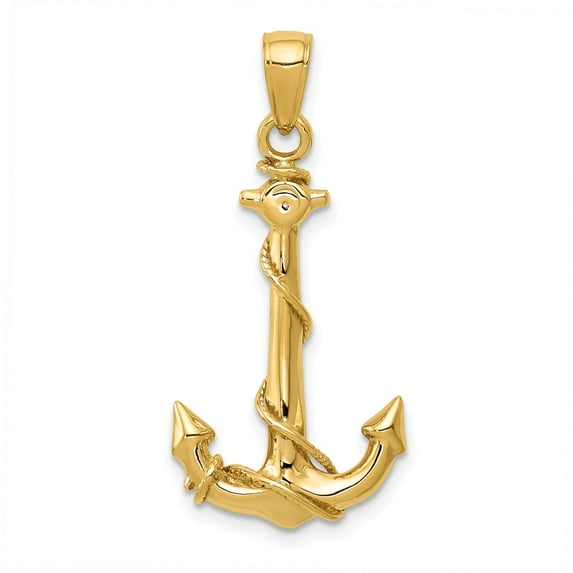 14k Yellow Gold 3D Anchor W/Rope Pendant Charm