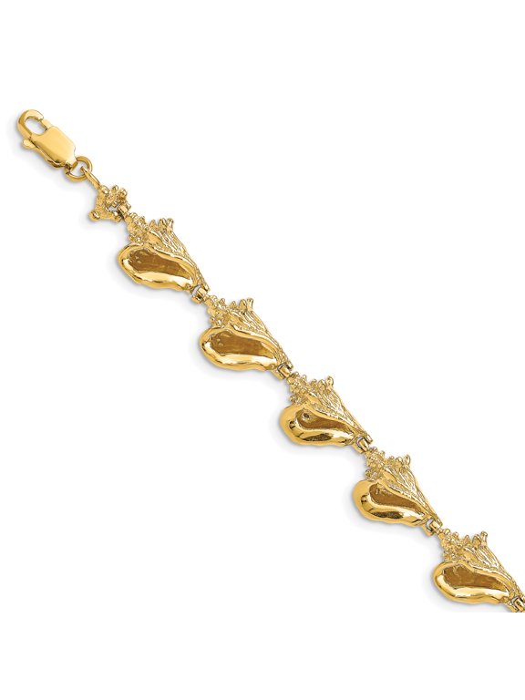 14k Yellow Gold 3D Conch Shell Link Bracelet