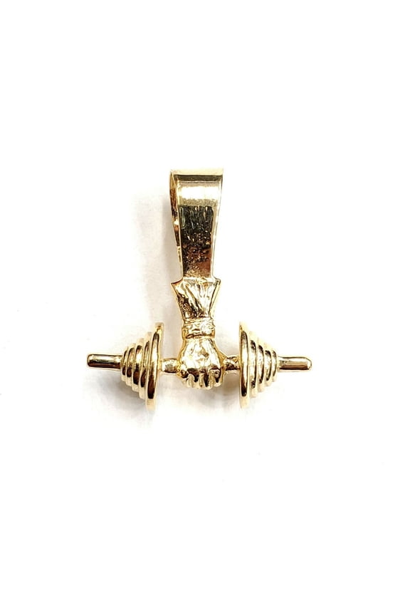14k Yellow Gold 3D Dumbbell hand weight lifter Pendant charm fine jewelry 5.5g