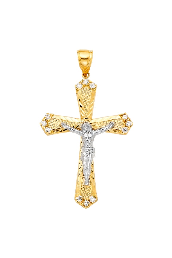 14k Yellow Gold 3D Latin Style Extra Large Modern Crucifix Cross Pendant Charm Jewelry Female Unisex