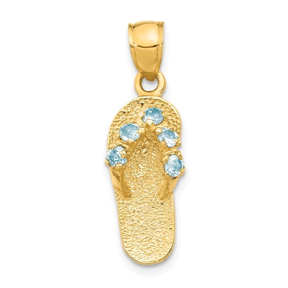 14k Yellow Gold 3D March/CZ Birthstone Flip Flop Pendant Charm