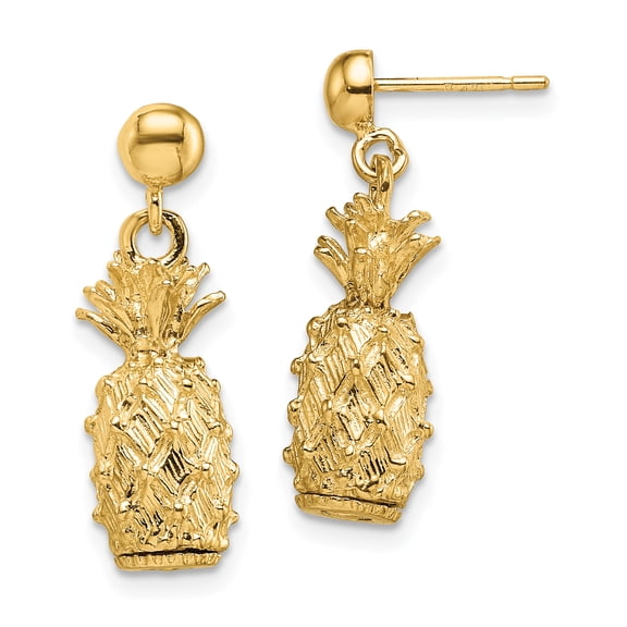 14k Yellow Gold 3D PINEAPPLE DANGLE EARRINGS