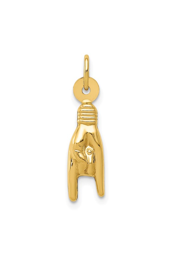 14k Yellow Gold 3D Rock On Sign Charm Pendant