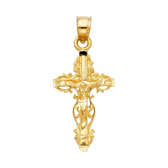 14k Yellow Gold 3D Vatican City Inspired Crucifix Pendant Diamond-Cut Charm Jewelry Female Unisex