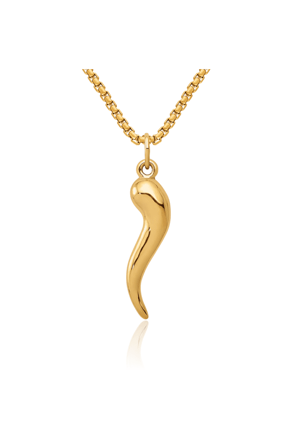 14K Solid Yellow Gold Cornicello Italian Horn Necklace Lucky Protection Amulet Pendant Chilli Pepper Charm