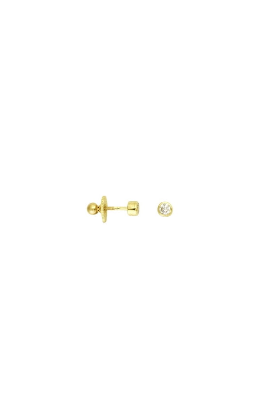 14k Yellow Gold 3m Cubic Zirconia Bezel Set Stud Earrings With Screw Back