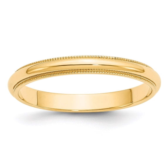 14k Yellow Gold Solid Polished Half Round 3mm Milgrain-Half-Round Size 12 Wedding Band Ring - Jewelry Gift for Mom