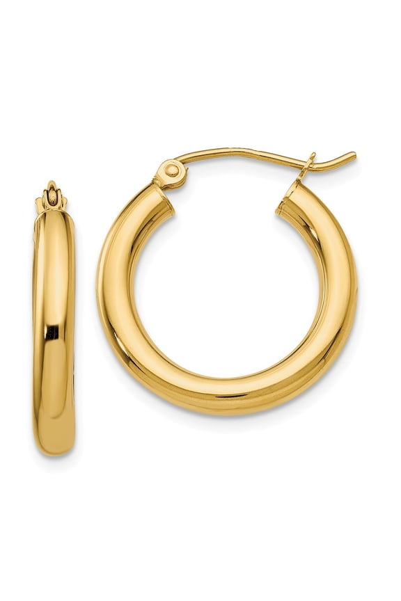 14k Yellow Gold 3mm Light Tube Hoop Earrings - 1.3 Grams - Measures 20mm long 3mm Thick