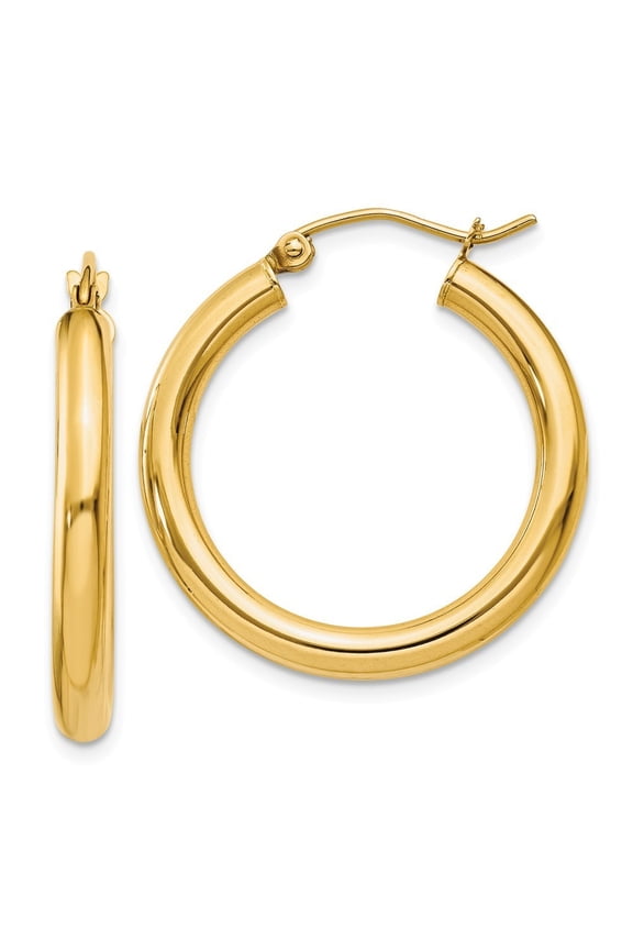 14k Yellow Gold 3mm Light Tube Hoop Earrings - 1.8 Grams - Measures 25mm long 3mm Thick