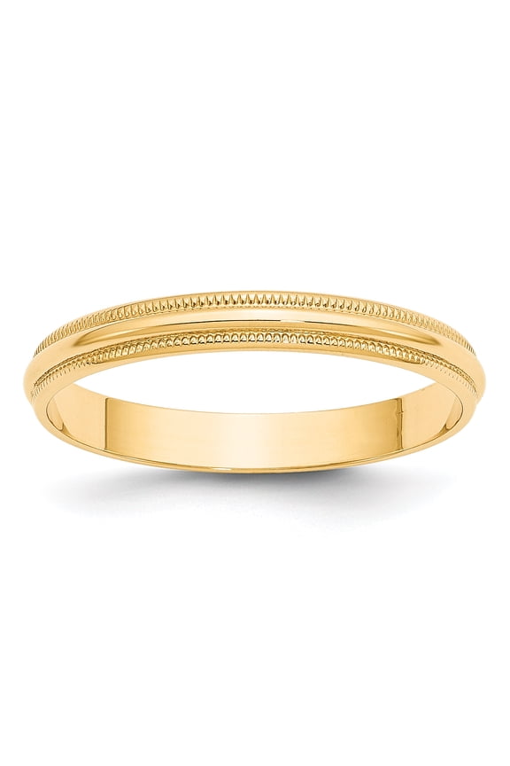 14k Yellow Gold 3mm Lightweight Milgrain Half Round Band Size 13