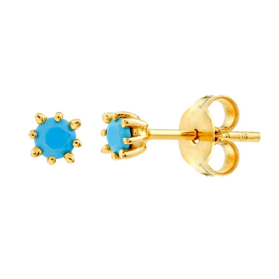 14k Yellow Gold 3mm Round Blue-stud Earrings Stud Earring for Women
