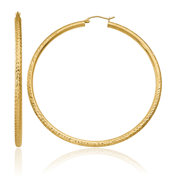 14K Solid Yellow Gold 3mm Round Large Hoop Earrings