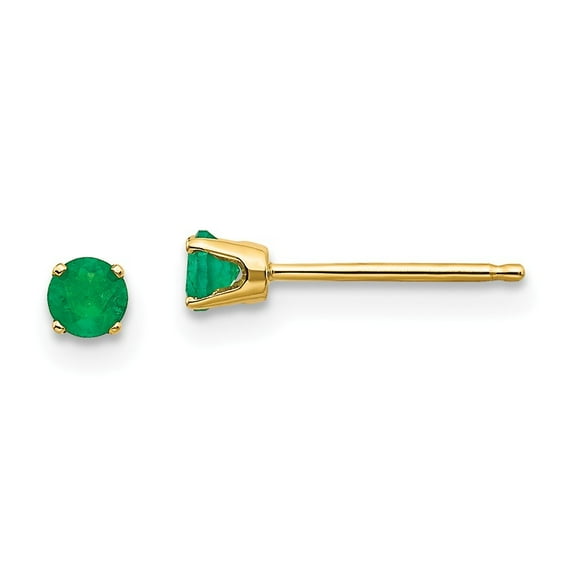 14k Yellow Gold 3mm Round May Emerald Post Earrings - Measures 3x3mm Wide