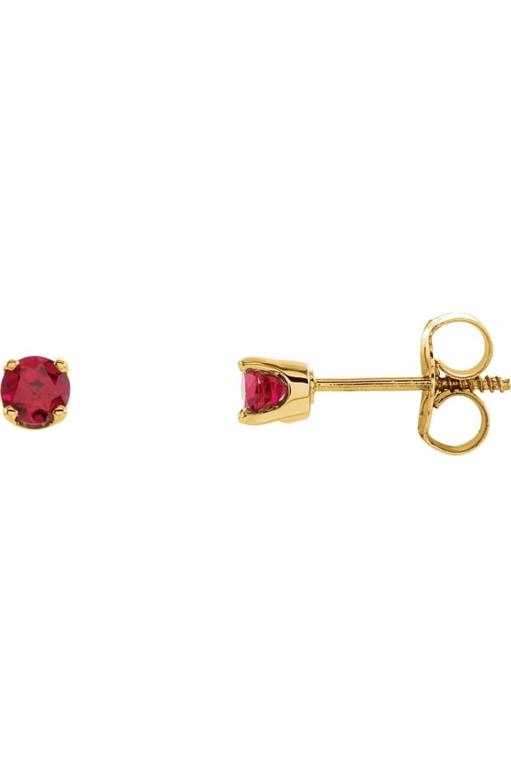 14k Yellow Gold 3mm Round Shape Imitation Ruby Small Birthstone Earrings Fine Jewelry For Women Gifts For Her