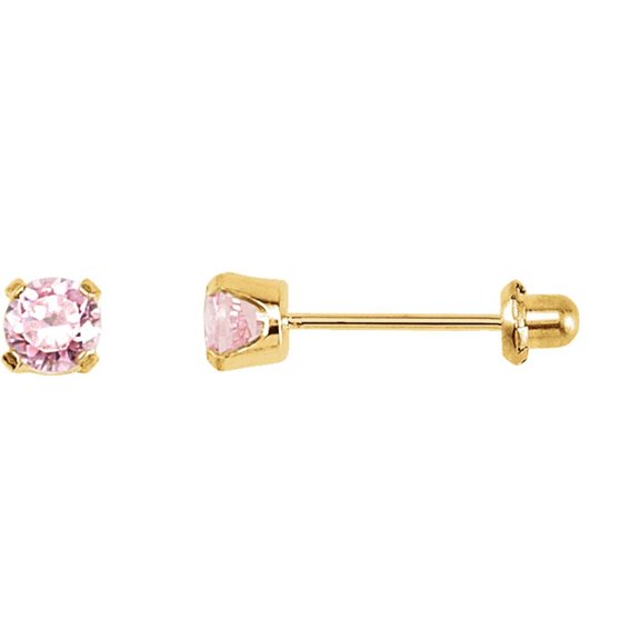 14k Yellow Gold 3mm Round Shape Pink Cubic Zirconia Piercing Stud Earrings Fine Jewelry For Women Gifts For Her