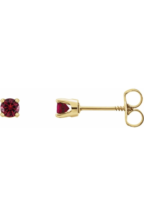 14k Yellow Gold 3mm Round Shape Ruby Small Birthstone Earrings Fine Jewelry For Women Gifts For Her