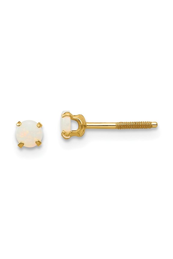 14k Yellow Gold 3mm Simulated Opal Earrings - Measures 4x4mm