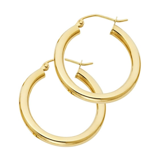 14k Yellow Gold 3mm Thick Plain Hoop Earrings , (24mm X 24mm)