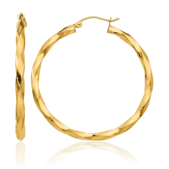 14K Solid Yellow Gold 3mm Twisted Round Large Hoop Earrings