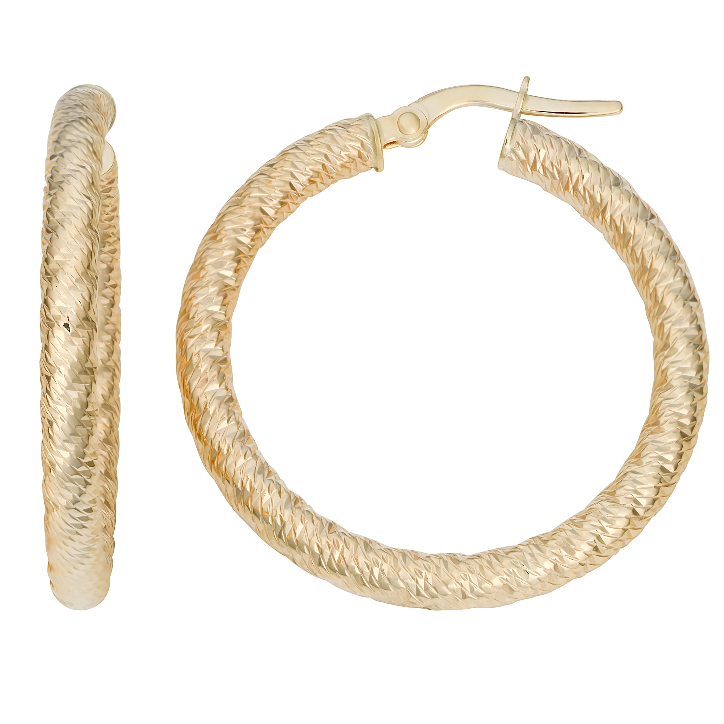 FREMADA KoolJewelry 14k Yellow Gold 3x25mm Diamond-cut Round Hoop Earrings