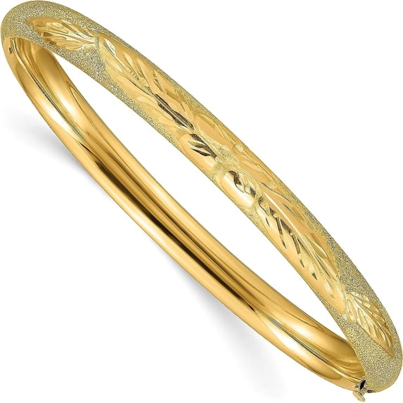 14k Yellow Gold 4/16 Oversized Laser Cut Hinged Bangle Bracelet - 8"