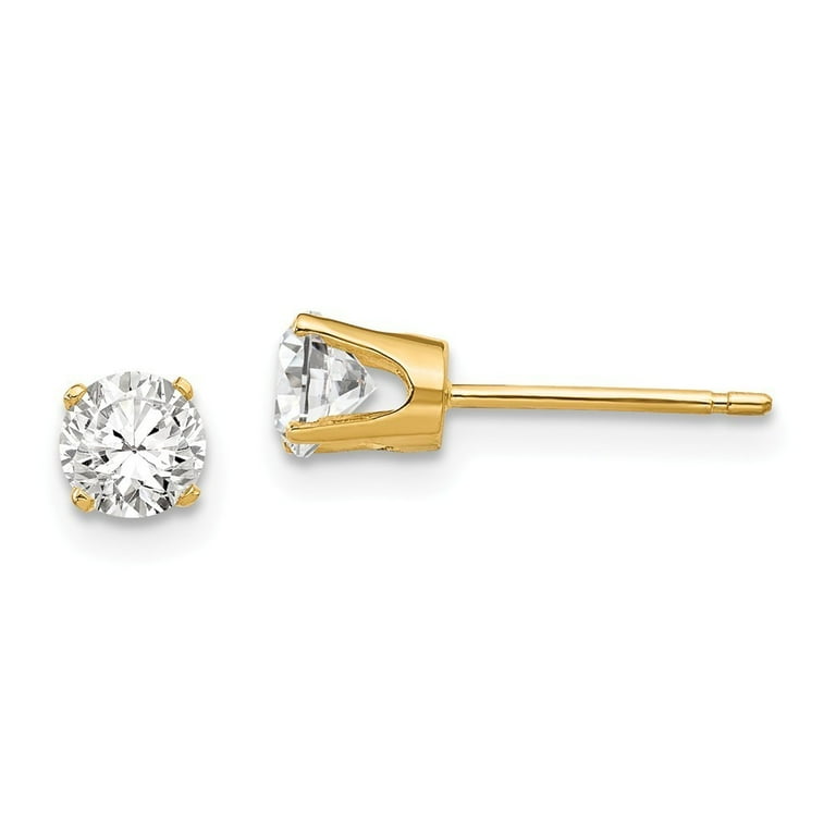 14k Yellow Gold 4.25mm Cubic Zirconia stud Earrings .4 Grams