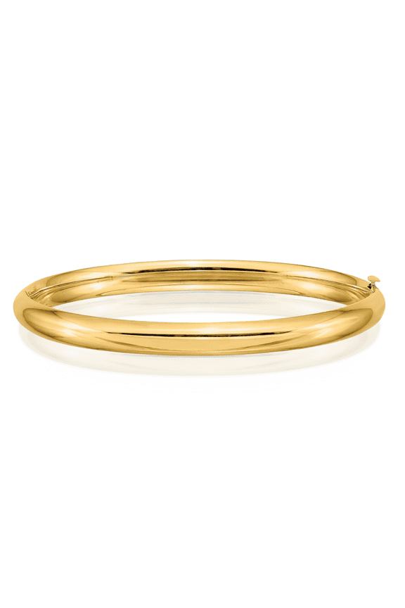 14K Solid Yellow Gold Bangle Bracelet - 6 inch - Polished Adult