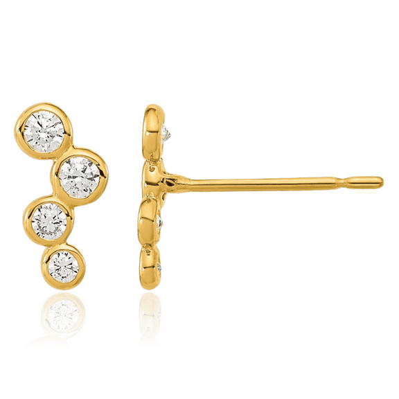 14K Solid Yellow Gold 4 Cubic Zirconia CZ Set Drop Dangle Earrings