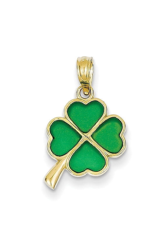 14k Yellow Gold 4-Leaf Clover Enameled Pendant Charm