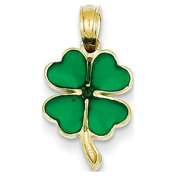 14k Yellow Gold 4-Leaf Clover Enameled Pendant