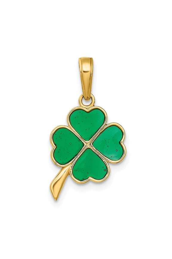 14k Yellow Gold 4-Leaf Clover Enameled Pendant