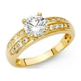 thumbnail image 1 of 14k Yellow Gold 4mm 2 Row Setting CZ Round Solitaire w/ Accent Wedding Ring, 1 of 2