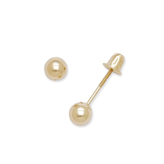 14k Yellow Gold 4mm Ball Shape Screw Back Earrings Ball Earring for Women