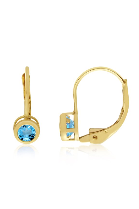 14k Yellow Gold 4mm BlueTopaz Bezel Leverback Earrings
