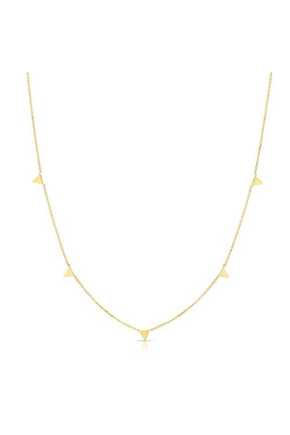 JewelStop 14K Yellow Gold 4mm Center Element & 0.9mm Chain Diamond-Cut Triangle Necklace 18"