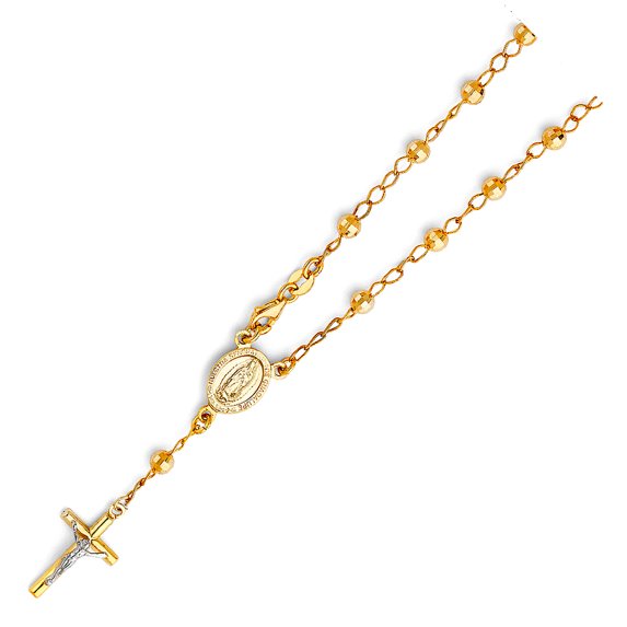 14k Yellow Gold 4mm Disco Ball Rosario Bracelet Link Bracelet for Women - 5.2 Grams