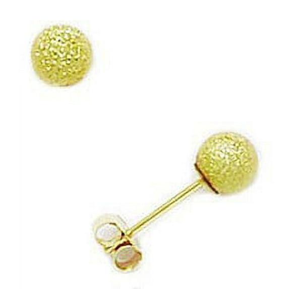 14k Yellow Gold 4mm Lazer-matt Ball Earrings