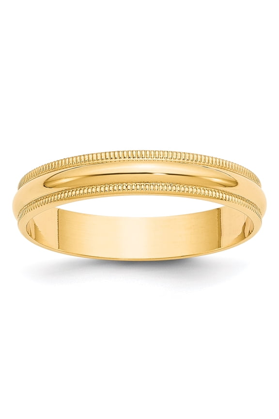 14k Yellow Gold 4mm Lightweight Milgrain Half Round Band Size 4