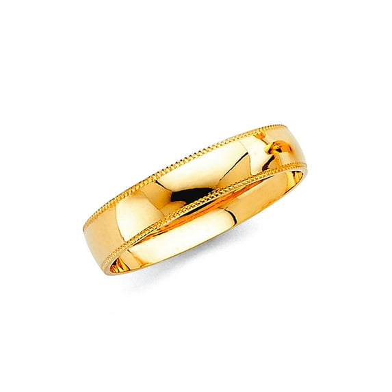 14k Yellow Gold 4mm Milligrain Wedding Band Ring Size 7 Wedding Band for Women and Men - 1.5 Grams