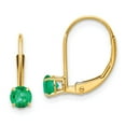 thumbnail image 1 of 14k Yellow Gold 4mm Round May Emerald Leverback Earrings - Measures 13x4mm Wide, 1 of 2