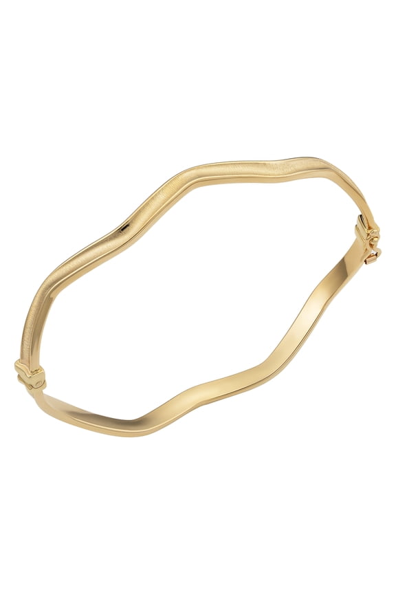 KoolJewelry 14k Yellow Gold 4mm Satin Finish and High Polish Wave Bangle Bracelet