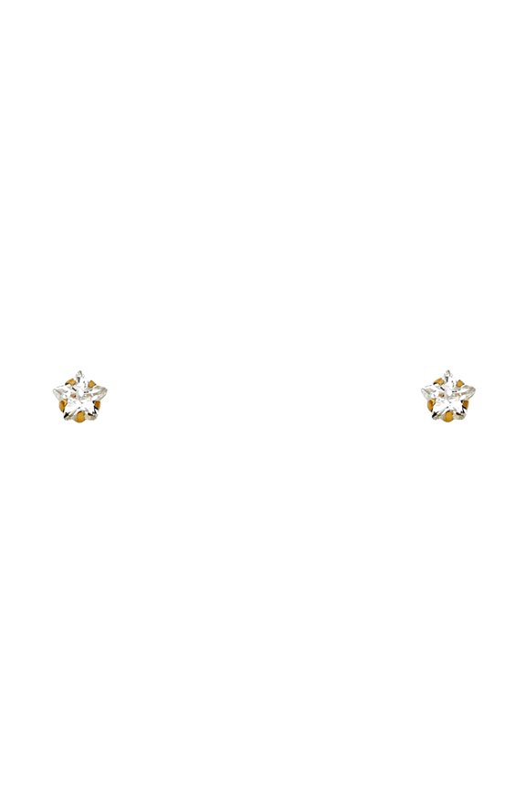 14k Yellow Gold 4mm Star Cubic Zirconia St Screw Stud Earrings Stud Earring for Women