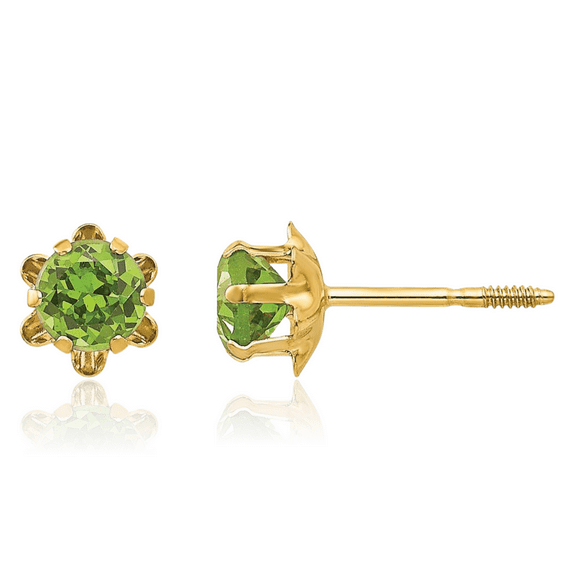 14K Solid Yellow Gold 4mm Cubic Zirconia CZ Screw Back Stud Earrings August Birthstone Jewelry