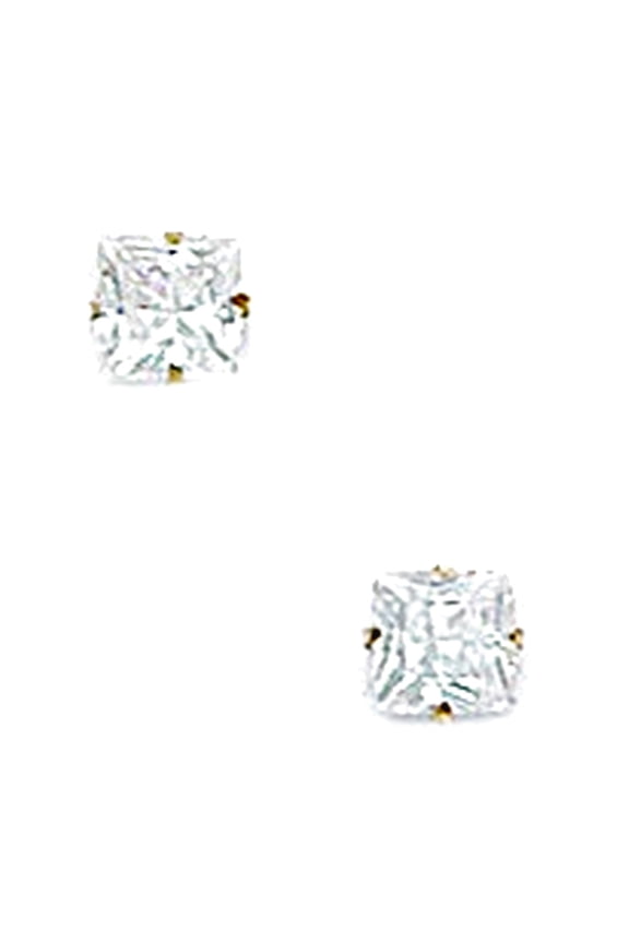14k Yellow Gold 4x4mm Square Cubic Zirconia Light Prong Set Earrings Stud Earring for Women
