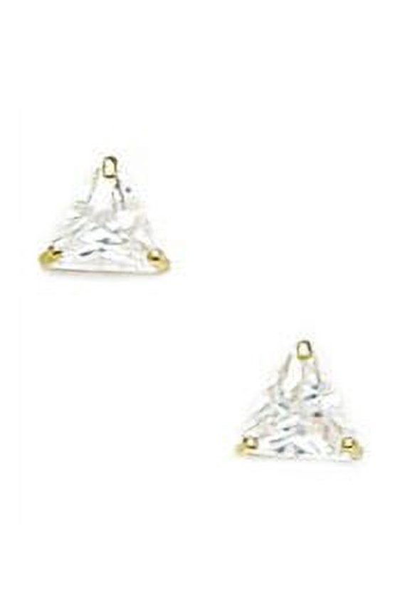 14k Yellow Gold 4x4mm Triangle Cubic Zirconia Basket Set Earrings