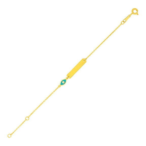 14k Yellow Gold 5 1/2 in Childrens ID Bracelet Enameled Eye 5.5 inches