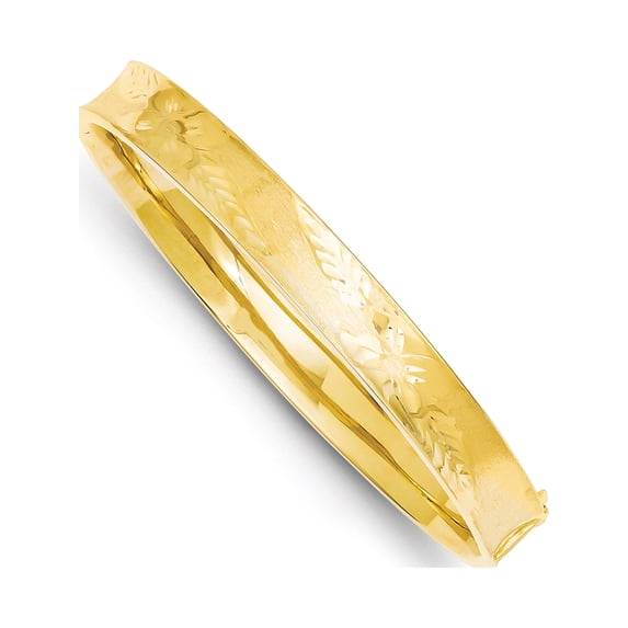 14k Yellow Gold 5/16 Oversize Diamond-cut Concave Hinged Bangle Bracelet