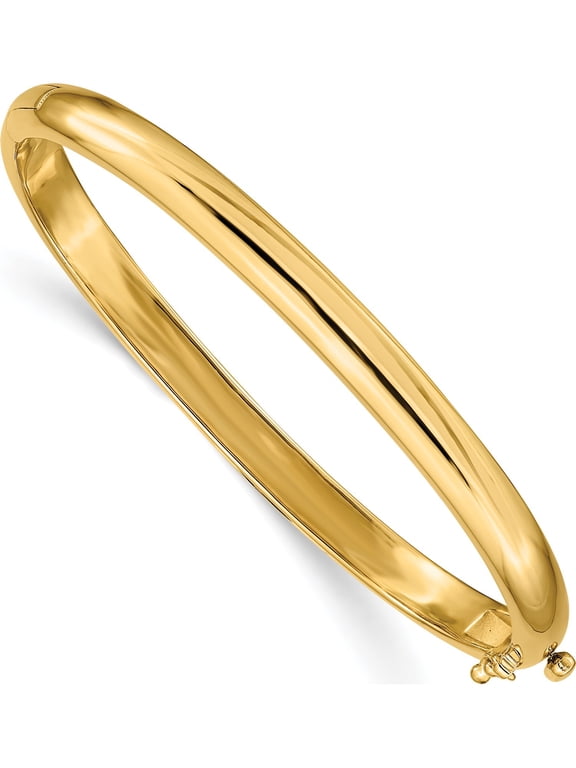 14K Yellow Gold 5.6mm Polished Solid Hinged Oval Bangle Bracelet