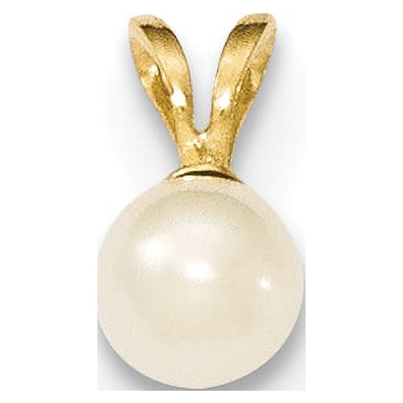 ZEN JEWELZ 14k Yellow Gold 5-6mm Round White FW Cultured Pearl Pendant Charm